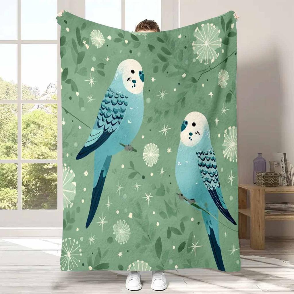 Vintage Mint Green Parrot Flannel Printed Blanket Suitable for All Seasons Suitable for Living Room Office Sofa and Travel