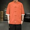 Men’s Summer Ice Silk Chinese Buttoned Short-Sleeve Tang Suit Shirt, Cotton-Linen Hanfu Zhongshan Retro Style