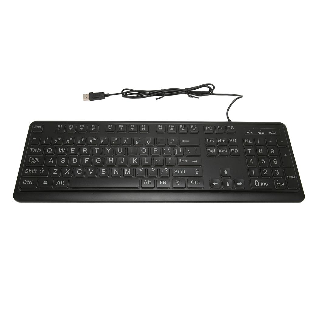 Large Print Keyboard Large Bold Letters 104 Keys Standard Full Size USB Wired White LED Backlit