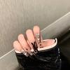 24Pcs Pink Silver Glitter Diamond Fake Nails Long Ballerina Press On Nails Reusable False Nail Tips Set