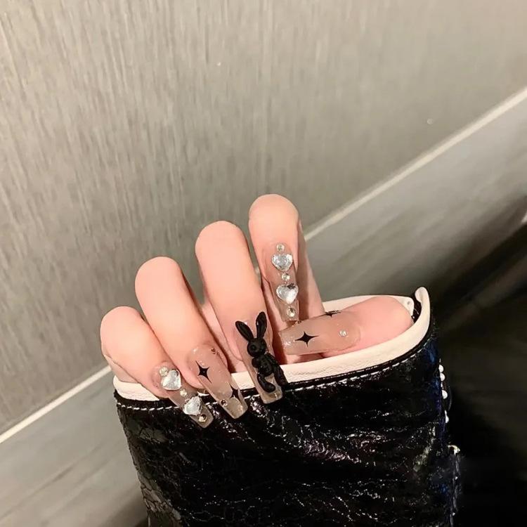 24Pcs Pink Silver Glitter Diamond Fake Nails Long Ballerina Press On Nails Reusable False Nail Tips Set