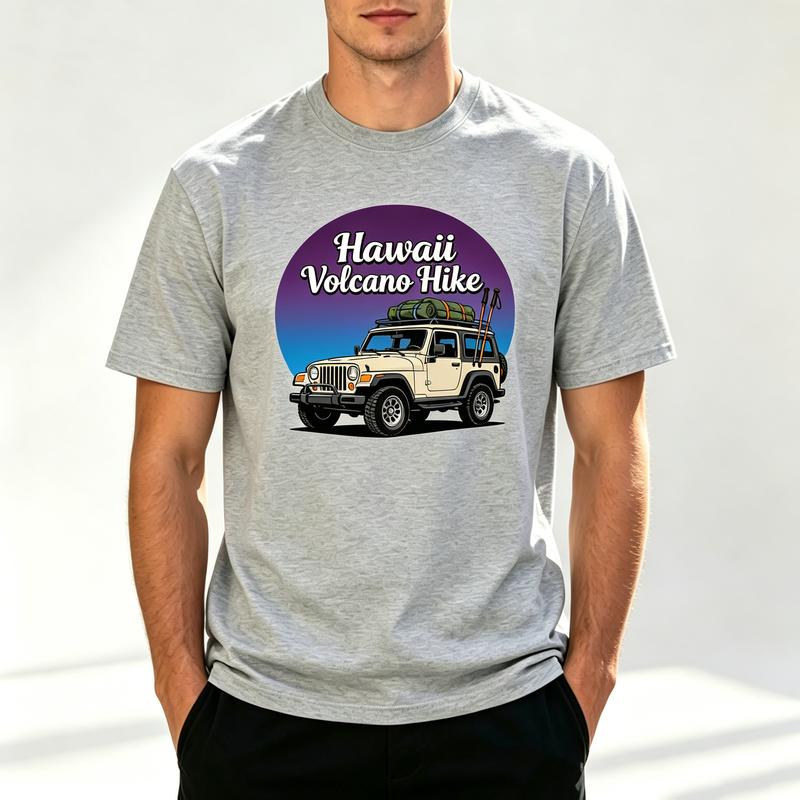 Hawaii Volcano Hike T Shirt Off Road Adventure Graphic Tee Retro Sunset Mountain Outdoor Cotton Short Sleeve for Unisex