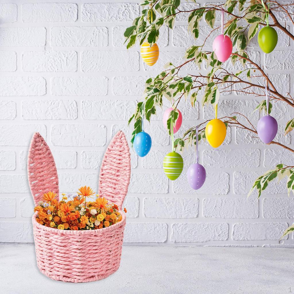 Easter Bunny Ear Woven Basket Organizer, Sturdy Decorative Paper Rope Design, Creative, Portable,