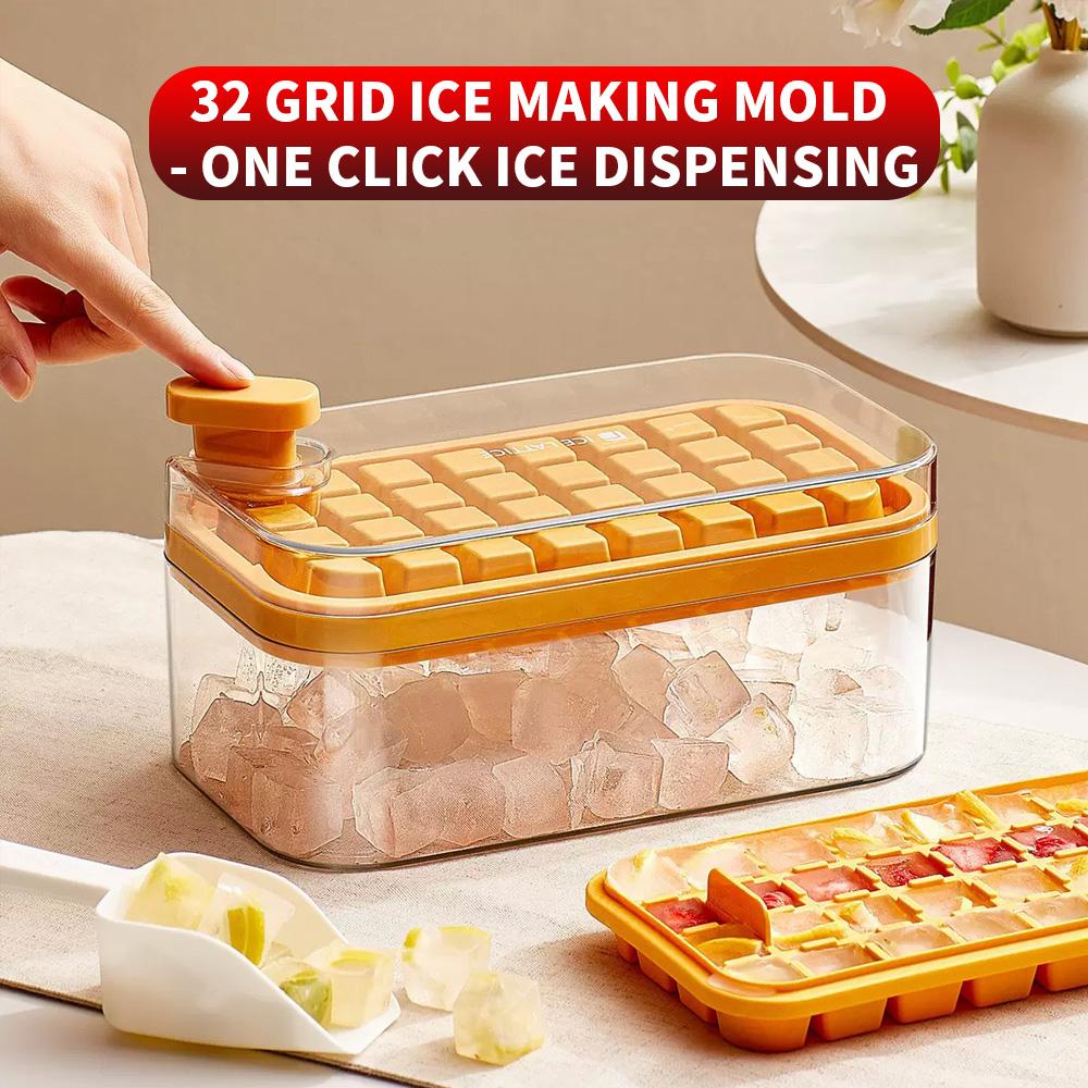 32 grid ice making mold, one click de icing, equipped with 1 ice spoon and ice storage container, essential for summer home use