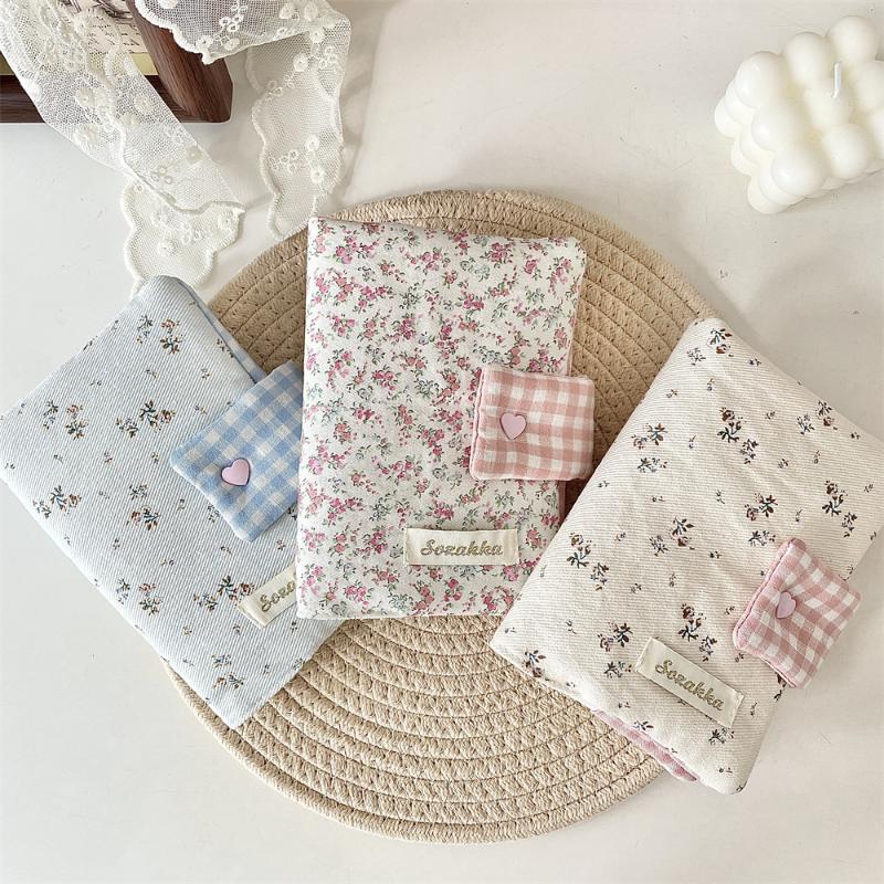 Sweet A6 Handmade Floral Print Jacket Book Cover Portable Ledger Notepad Diary Protective Case Book Storage Hanging Decoration