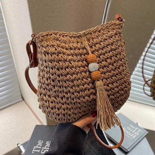 

Ladies Fashi Retro Woven Shoulder Bag Women s Summer Grass Woven Crossbody Bags Female Casual Tote Underarm Handbags for Lady 20x7x20cm