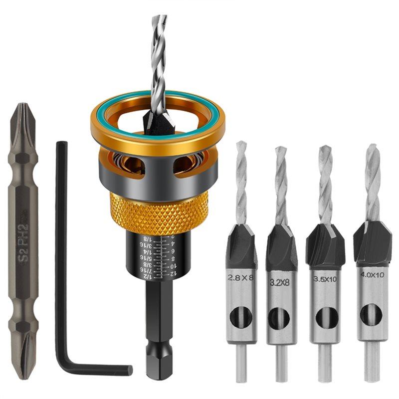 

SHGO-Woodworking Adjustable Depth Step Drill High-Speed Steel Limit Four Edge Countersink Drill Screw