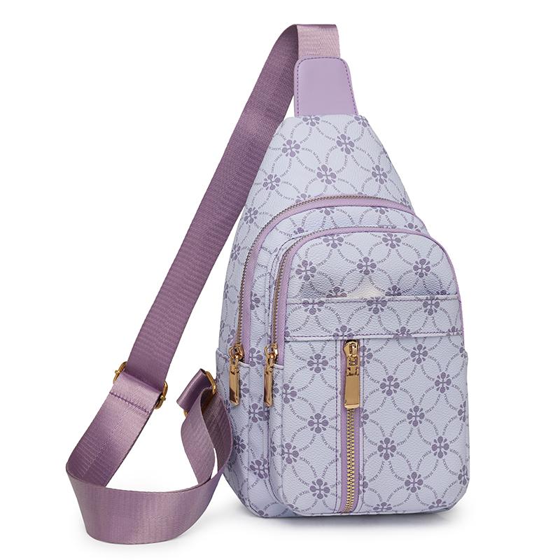 

Сумка-мешок для груди, женская сумка через плечо из мягкой кожи с принтом фиолетовый