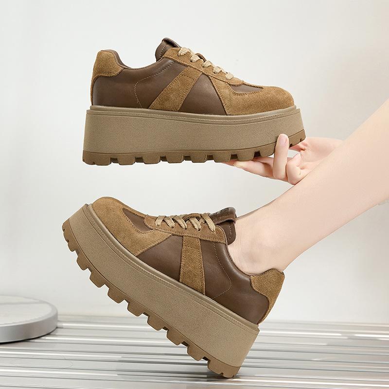 Autumn Sports Platform Casual Board Shoes Leather Classic Retro Versatile Forrest Gump Training Shoes Heightening Dad Shoes Women