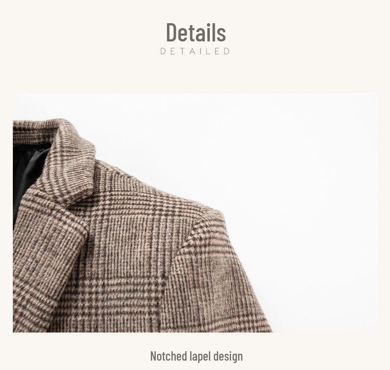 Autumn Winter Men's Plaid Wool Blend Slim Fit Suit Jacket - Business Casual Coats