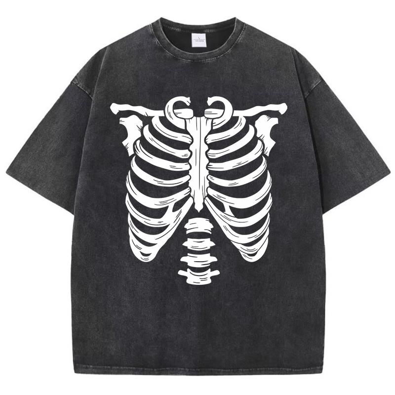 Skull Bone Pattern Design Print Tee Shirt Cotton Soft T Shirt Originality Breathable T-Shirts Art Fashion Short Sleeved