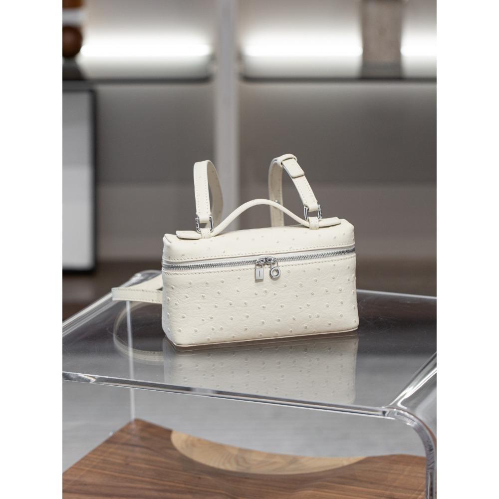 

Genuine Leather LP Bag+19 Lunch Box Bag High-end Ostrich Pattern Hand-held Box Bag Versatile Single Shoulder Crossbody Small Square Bag 20x7x11cm