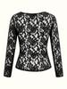Cross-Border Women's European/American Lace Top - Sexy, Solid Color, See-Through Mesh, Long-Sleeved for Hot Girls.