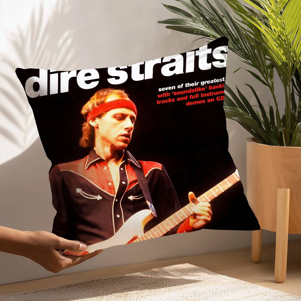 D-Dire S-Straits Band Kissenbezug Quadratischer Doppelseitiger Druck Kissenbezug für Sofa Heim Schlafzimmer Dekor Geschenk