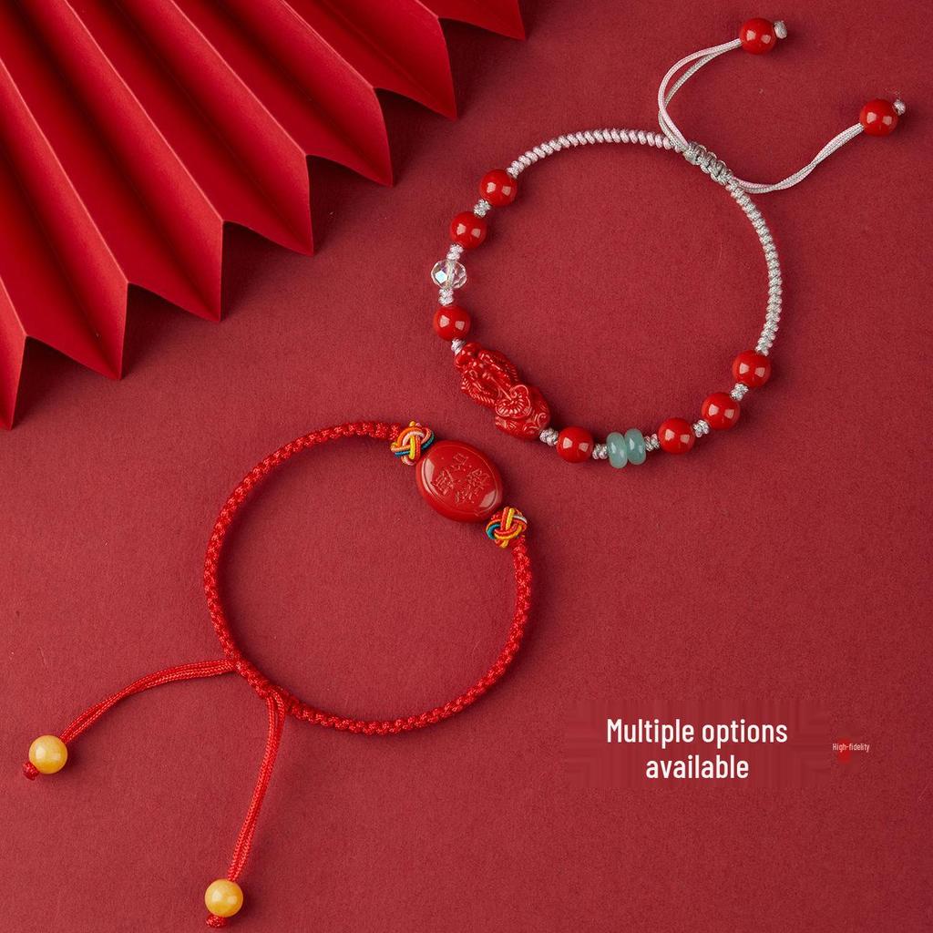 Jing Chunlan Handmade Cinnabar Red Sand Pixiu Bracelet