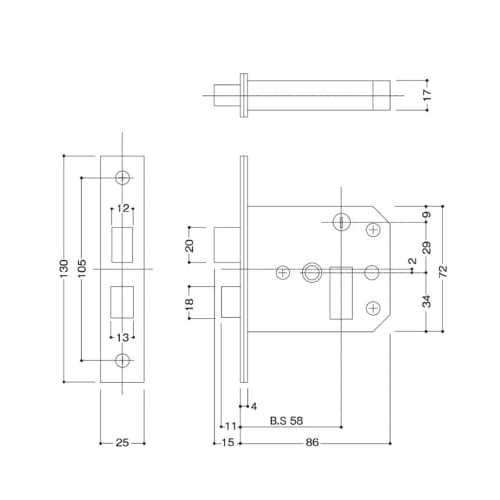 WEST J26 5500 Lock Case Replacement, 58mm Backset, West J-26