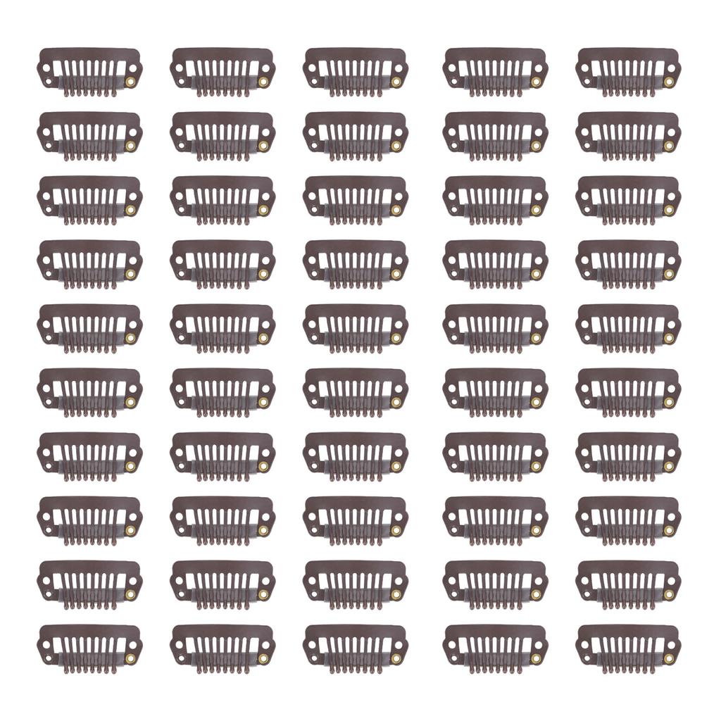 50pcs 8 Tips 8 Teeth Snap Comb Wig Clips Stainless Steel Snap Clips with Rubber Hair Grips for Hair Extension Wigs