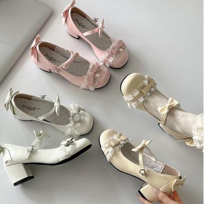 Niedliche Spitze JK Damen Mary Jane Schuhe Mode Schmetterlingsknoten Lederschuhe Outdoor Damen Partykleid Pumps