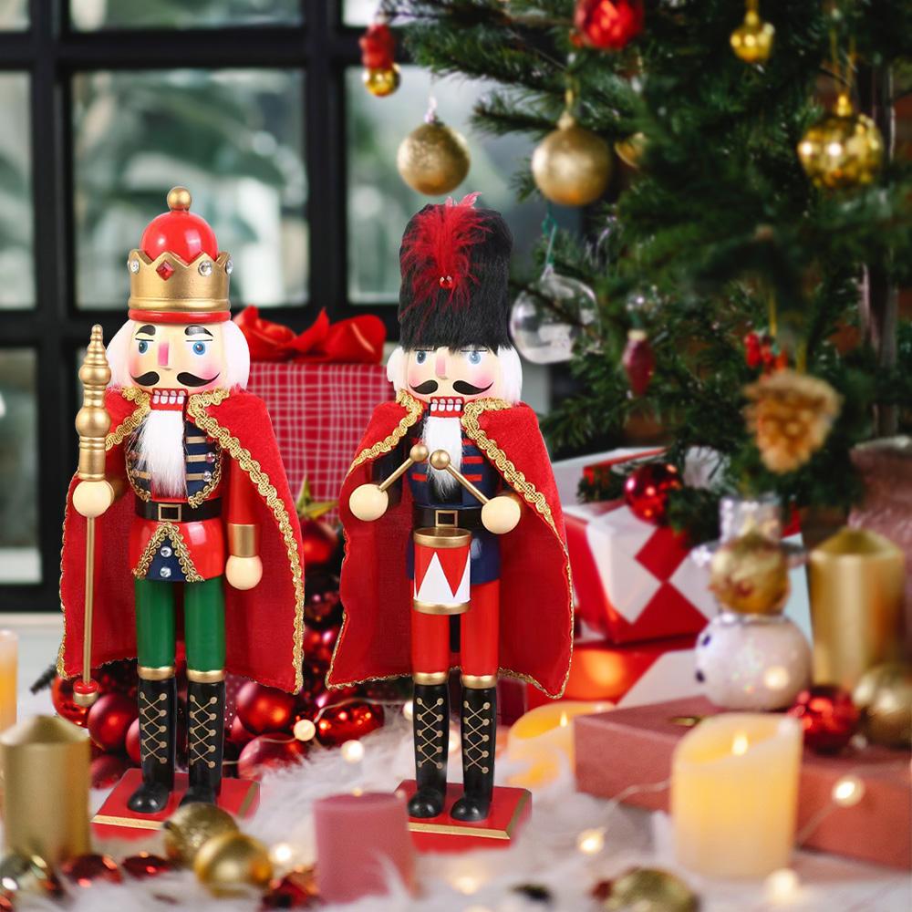 38CM Nutcracker Miniatures Wooden Nutcracker Puppet Ornament Desktop Decoration Cartoon Walnut Soldier Christmas Home Decoration