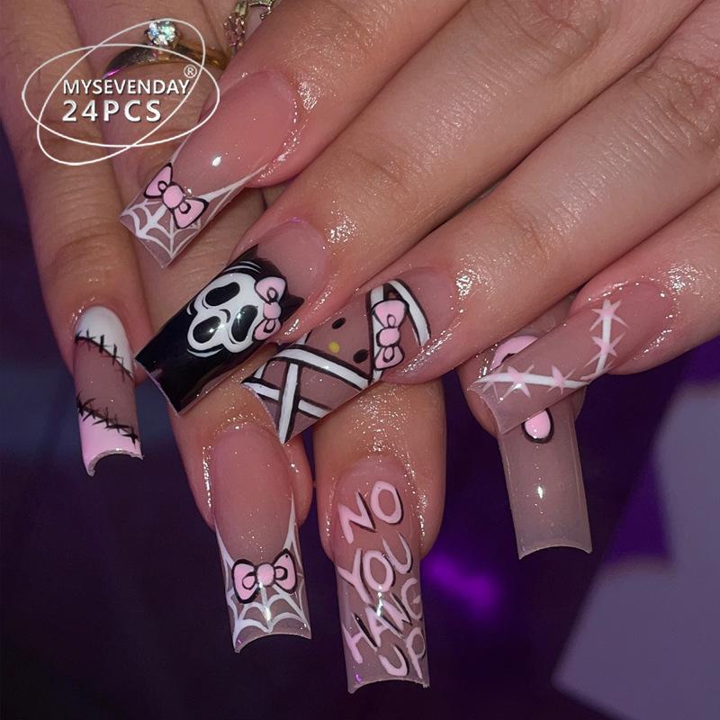

Festive Cartoon Graffiti Press-On Nails: Halloween & Christmas Collection Glue Version
