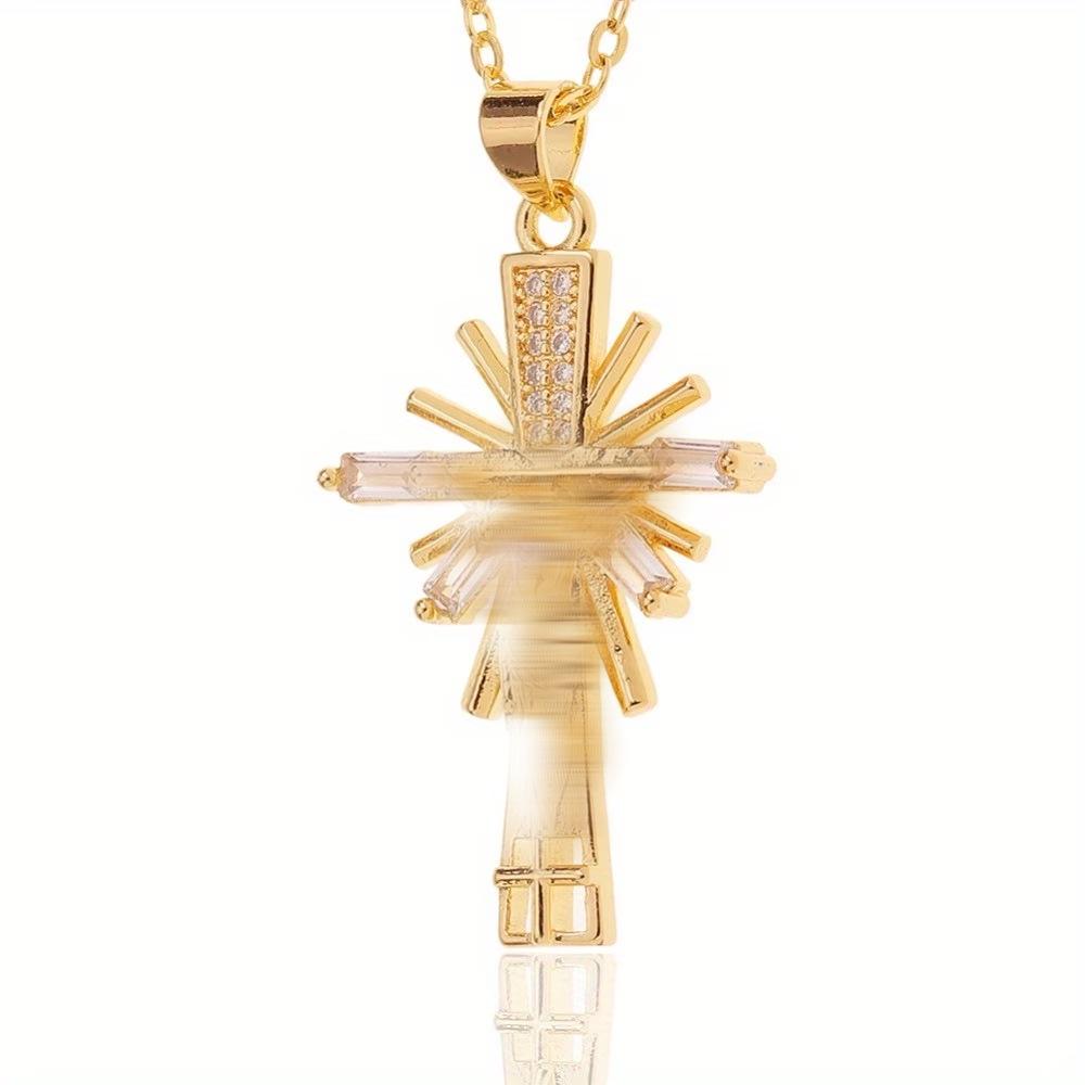 Nicht verblassende Kupfer-Mikro-Inlay-Kreuzkette für Herren - Personalisiert, Vielseitiger Hip-Hop-Schmuck mit einem High-End-Gefühl