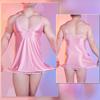 Men'S Sexy Dress Lace Adjustable Smooth Satin Silk Low Chest Suspender Nightdress Crossdressing Sissy Lingerie Mini Dresses
