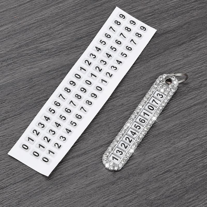 Rhinestone Car Keychain with Anti-Lost Number Plate – Stylish Key Pendant for Men and Women