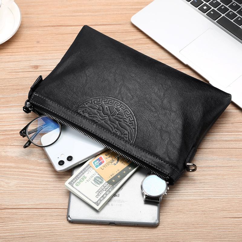 Men's Cross-Border Fashion Zipper Clutch: Large Capacity, Textured Handbag for Business & Portability.