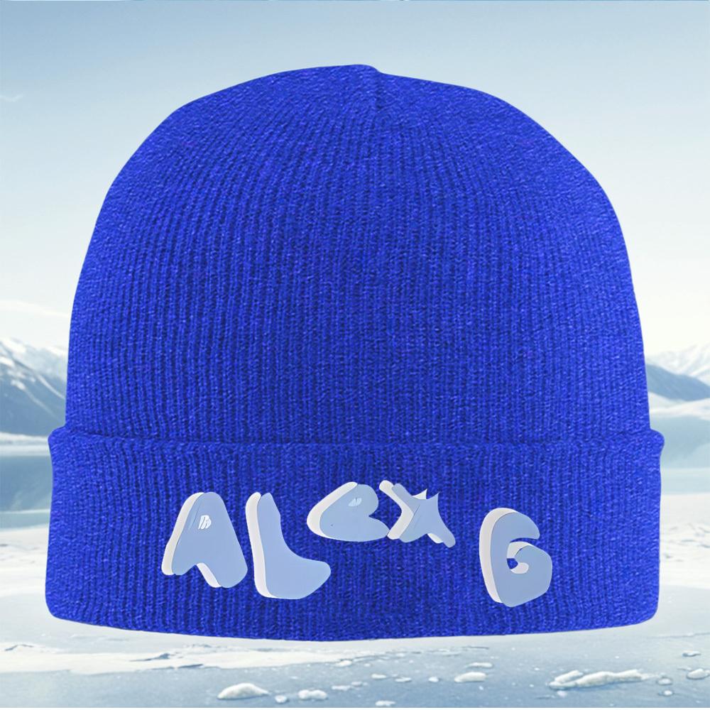 Letters text blue white shadow effect Men Women Unisex Knitted Hat Beanie Pullover Cap Winter Thermal Warm Christmas Outdoor Cyc