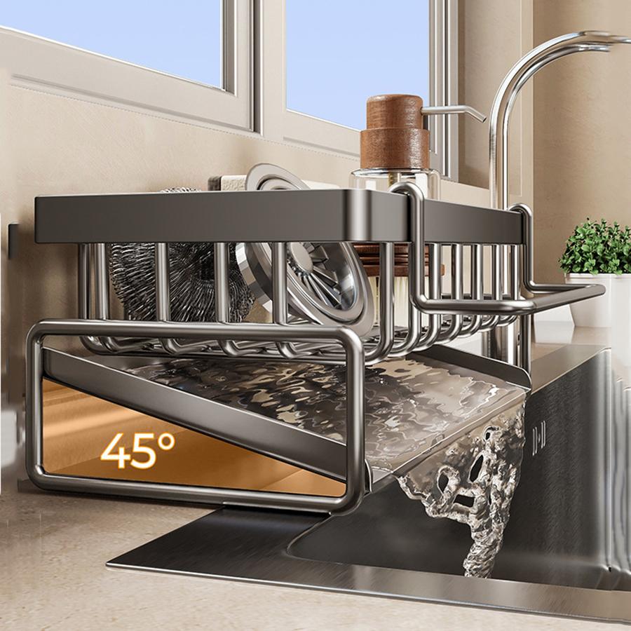 Küchenschwammhalter Edelstahl Spüle Abflussregal Seifenabtropffläche Handtuchhalter Regal Organizer Badezimmer Aufbewahrungszubehör
