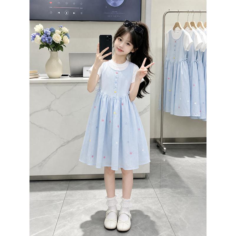 Girls Block Polka Dot Cami Dress with Faux Layer for Summer