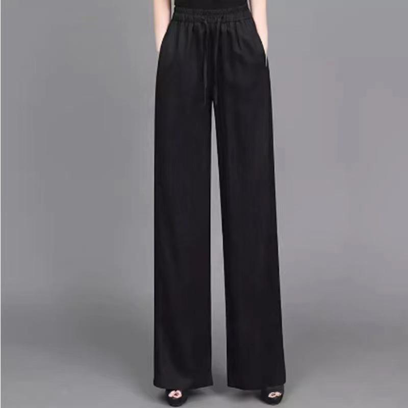 Nové dámské bavlněno-lněné ležérní kalhoty se širokými nohavicemi v čínském stylu - Elastický pas, volný střih plus size, tenké kalhoty s rovnými nohavicemi na léto