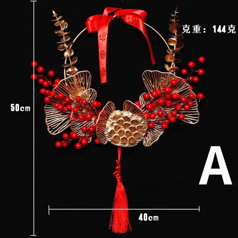 Red Berries Craft Ring Exquisite Lotus Model Berry Wreath God of Wealth Iron for Wedding New Year Home Decor Party Supplies