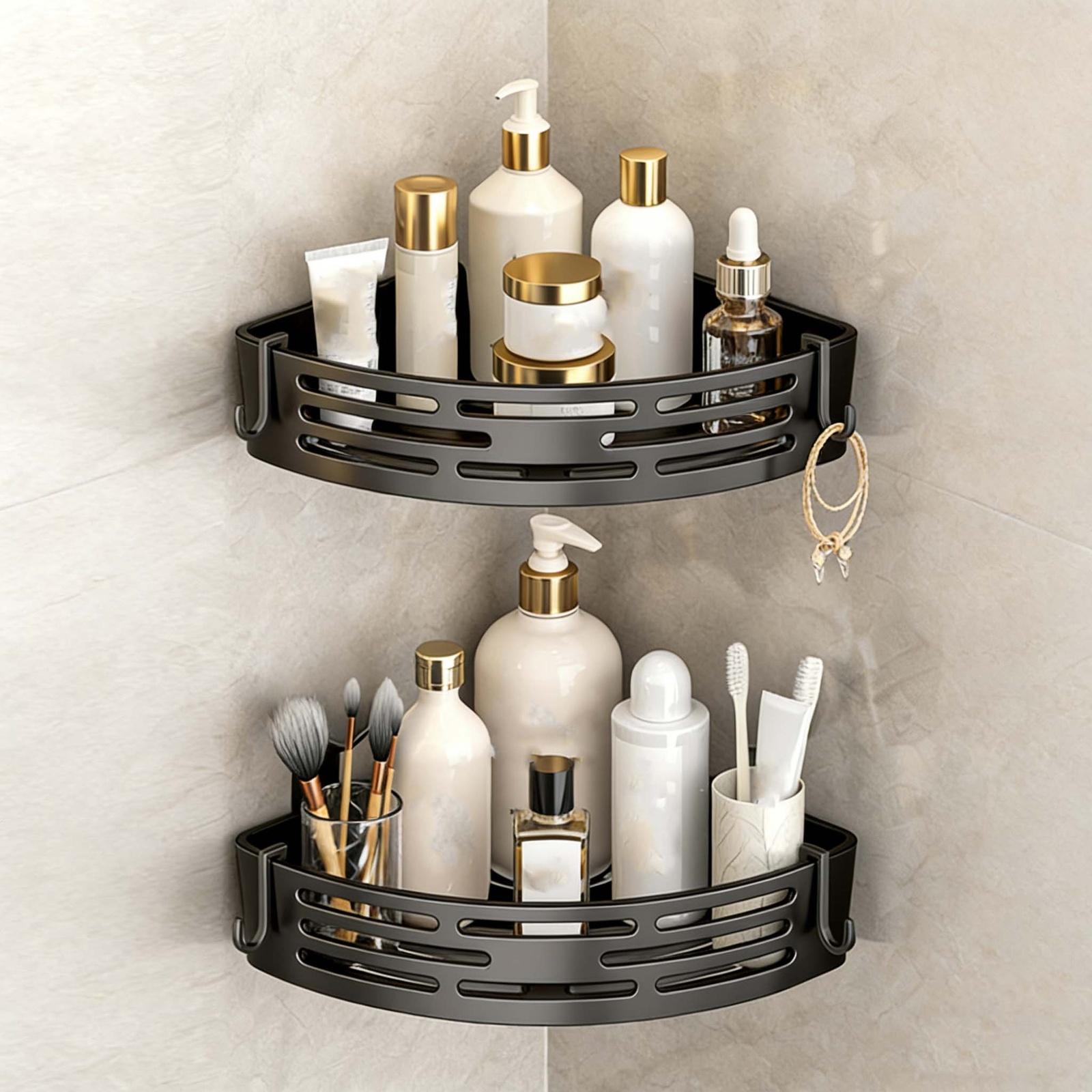 Suction Cup Corner Shelves No Drilling Bathroom Storage Rack, Shower Shelf Suction Cup Shower Caddy Corners Organizer Storage Rack Adhesi чёрный