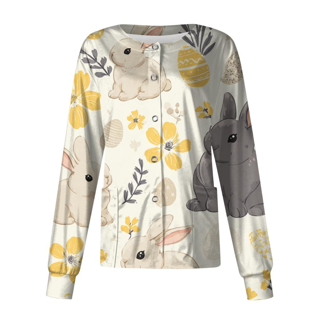 Women's Casual Long-sleeved Single-breasted Printed Protective Clothing Cardigan Top