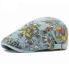HT4338 Men Women Caps for Spring Autumn Flower Floral Beret Hat Washed Cotton Denim Beret Cap Male Female Artist Painter Cap Hat