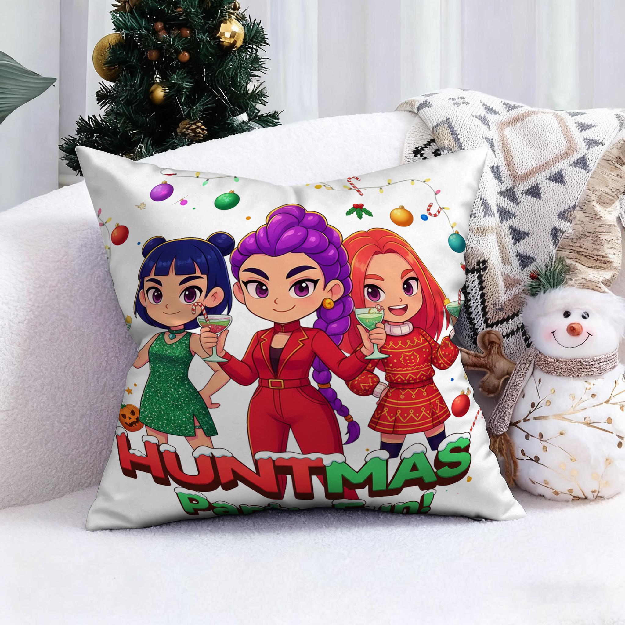 KPop Demon Hunters Christmas Cute Anime Characters Painted Fantasy Pillowcase Fashion Home Decoration 45x45cm