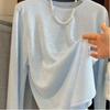 Blue Long Sleeved T-shirt Women's Ice Silk Knitted Thin Loose Top