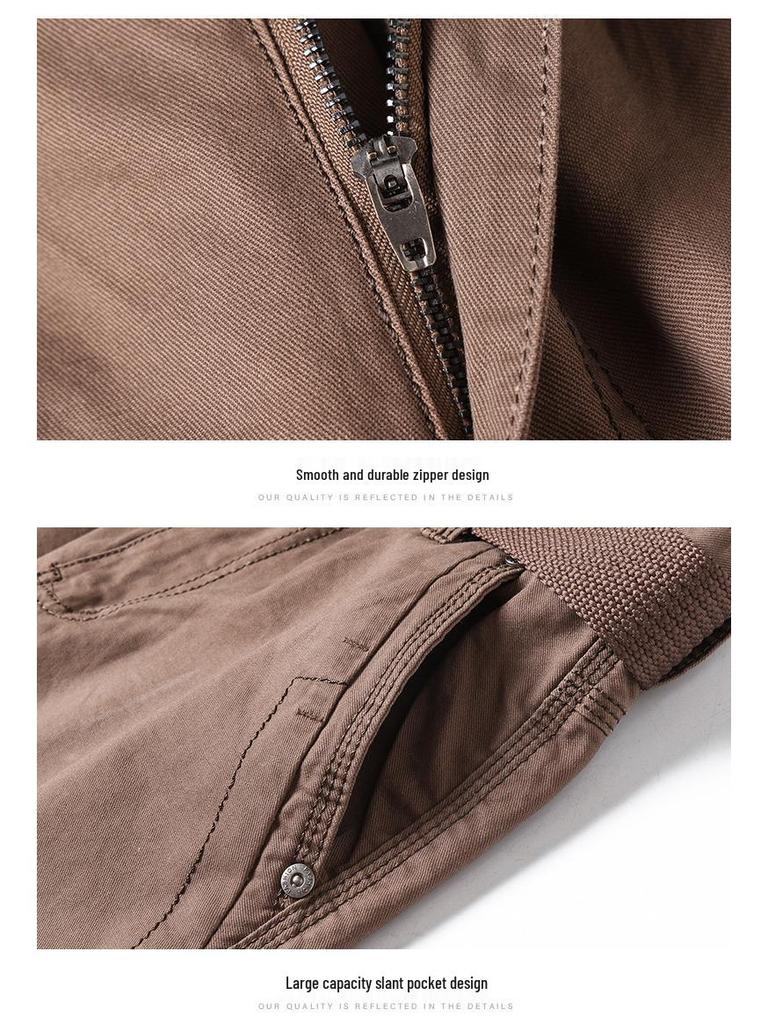 Men's Summer Cotton Workwear Cargo Shorts - Washed, Casual, Multi-Pocket, Straight Leg Bermuda.