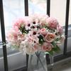 Artificial Flowers Bunch Realistic Faux Silk Flowers Long-Lasting Hydrangea Rose Fake Flowers