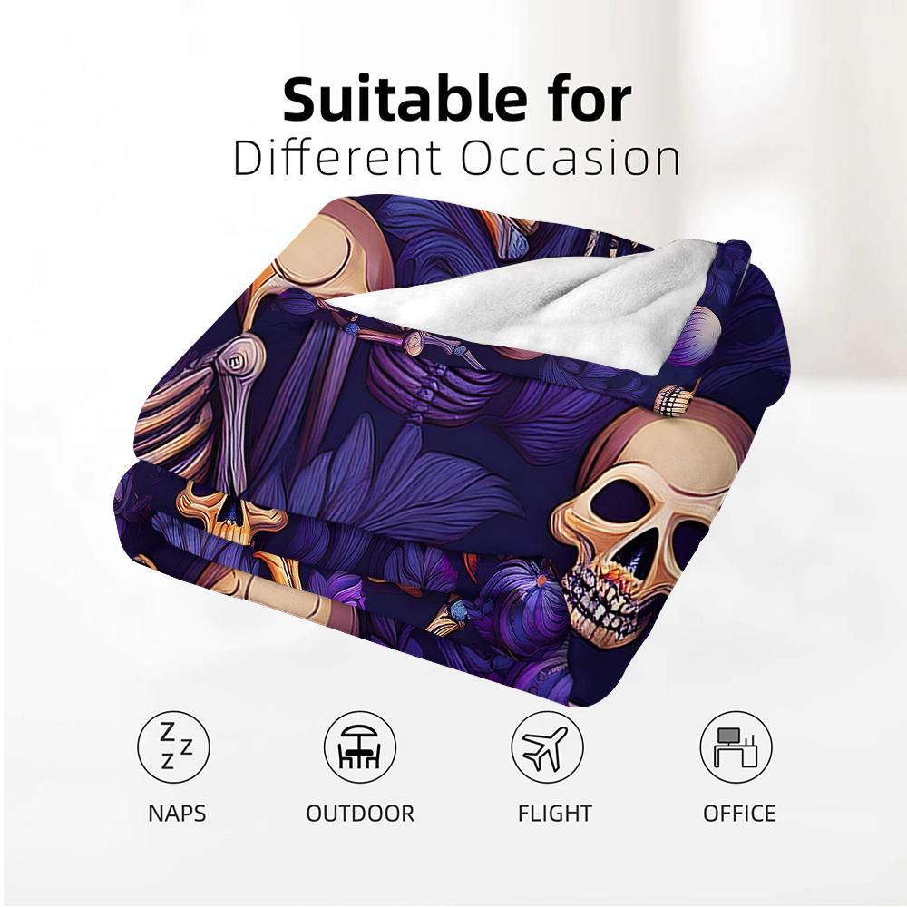 Purple Floral Skeleton Vintage Anime Cartoon Flannel Blanket Soft Warm Throw for Bedroom Sofa Car Kids Holiday Gift