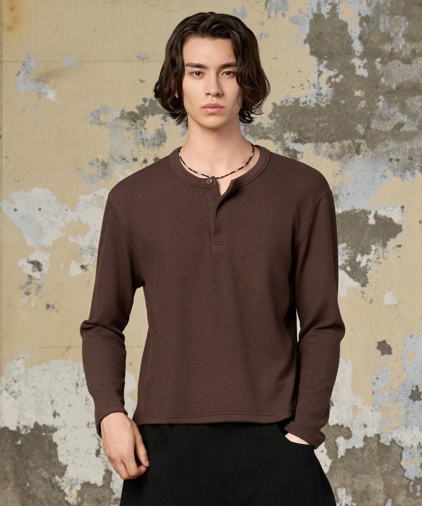 HYOJI Ribbed Henley Neck Crop T-Shirt (4 Colors)