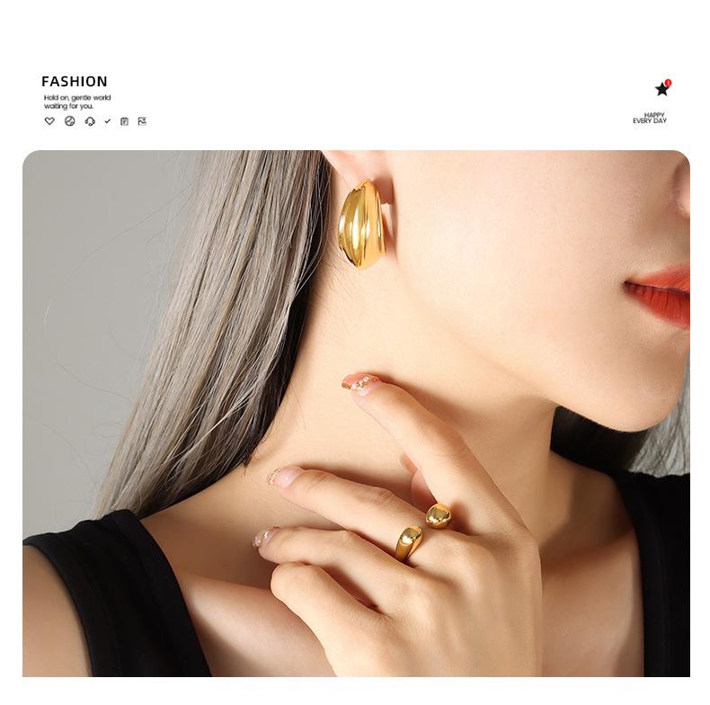 C-Shaped Textured Titanium Steel Earrings, 18k Gold-Plated, Minimalist European and American Style for Autumn/Winter, Christmas Edition F229