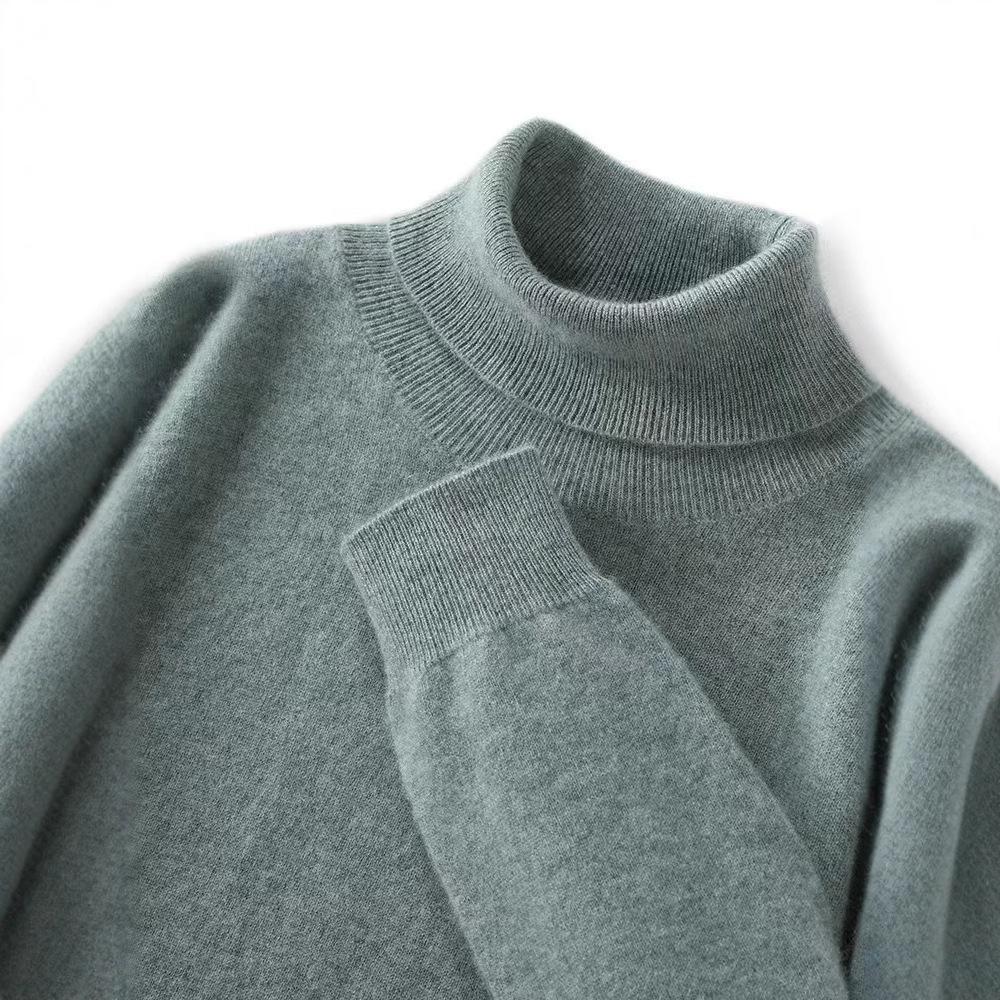 New high lapel cashmere sweater men's solid color knitted primer sweater loose inner sweater
