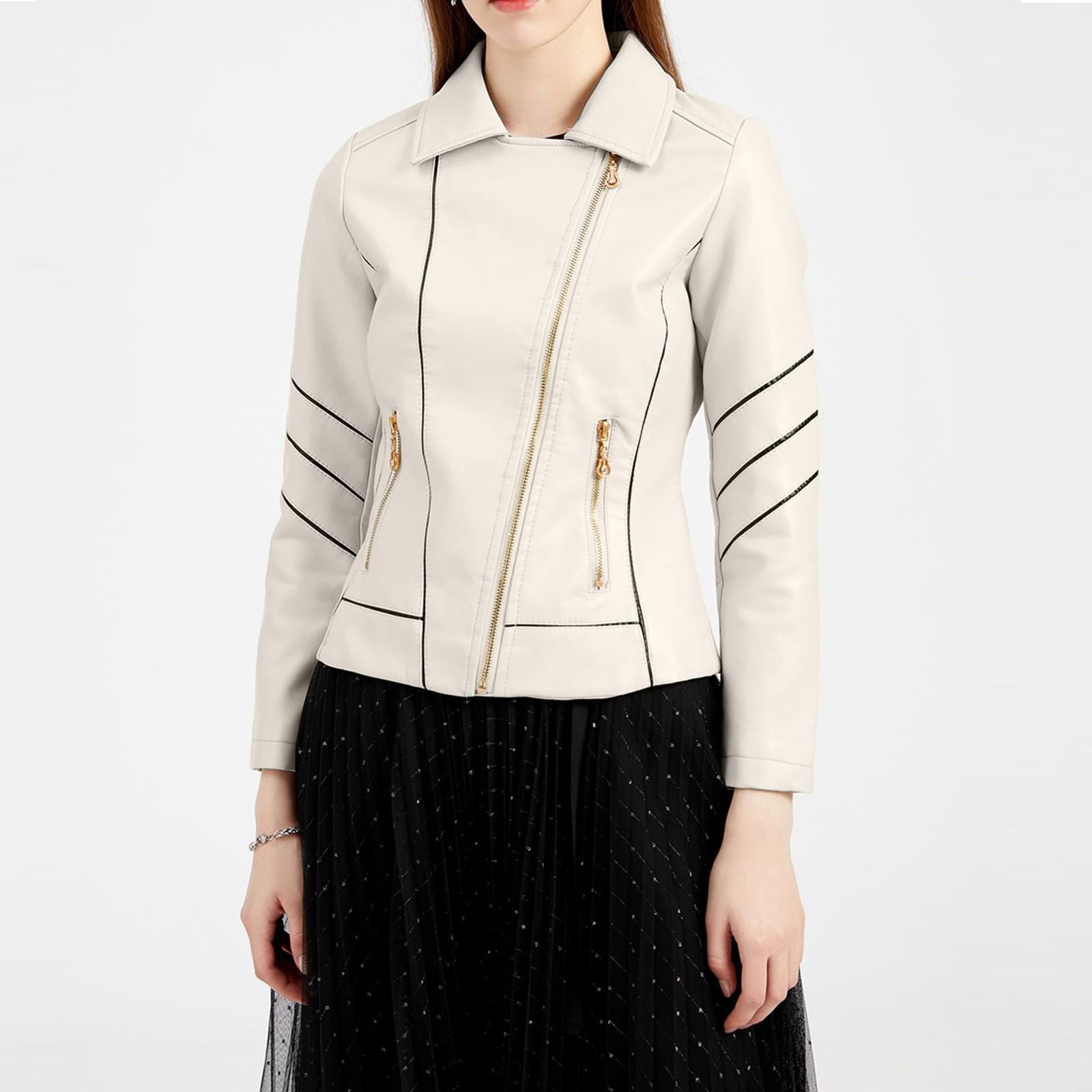 

Женская повседневная кожаная куртка с воротником-стойкой, облегающее пальто на весну и осень S белый