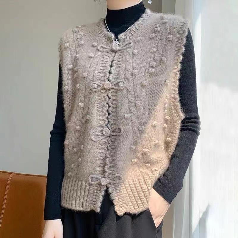 

Женский вязаный жилет свитер Осень и Зима Новый китайский стиль Вязаный жилет с пряжкой 3XL верблюд