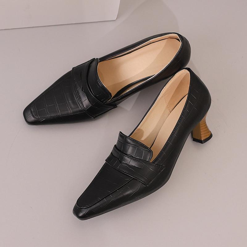 Women's High Heel Single Shoes Spring and Summer New Thick with Solid Color Large Size Matching Low Top Shoes