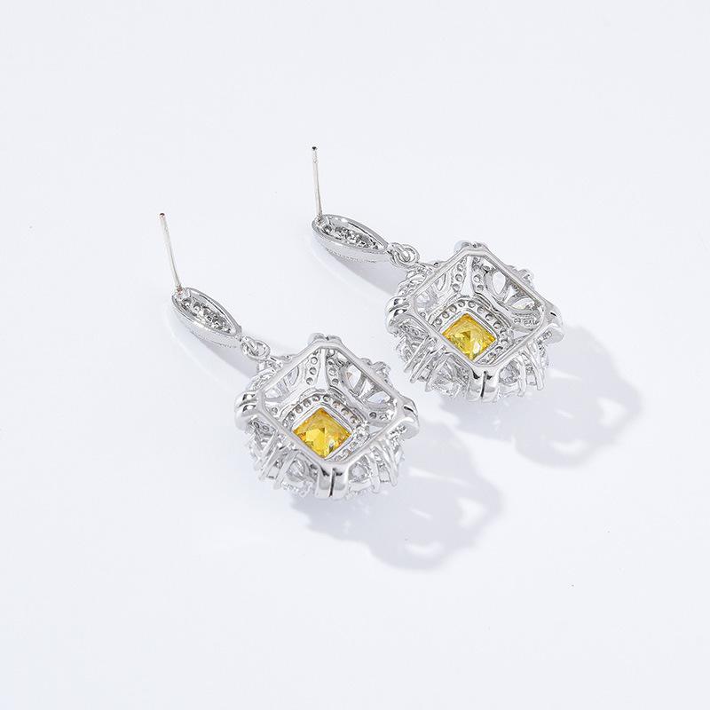 Fashion Banquet Square Luxury Zircon Earrings Square Geometric Earrings