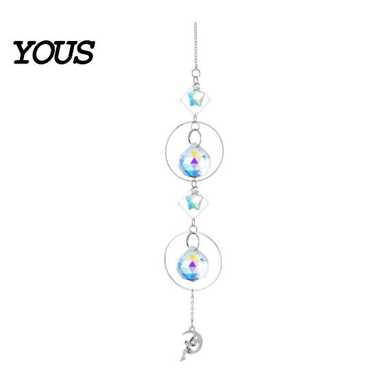 Sun Catcher Pendant Faux Crystal Suncatcher, Colorful Prisms Window Hanging Catcher, Moon Suncatcher Rainbow Maker Chain for Garden Home Decor Star