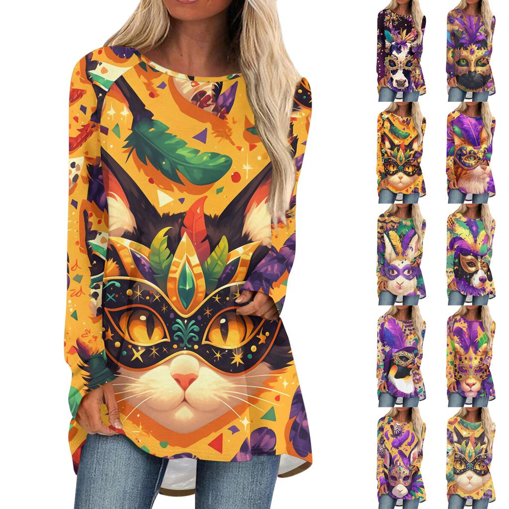 Damen Modisches Rundhals Raglan Langarm Karneval Bedrucktes Lässiges Pullover Oberteil